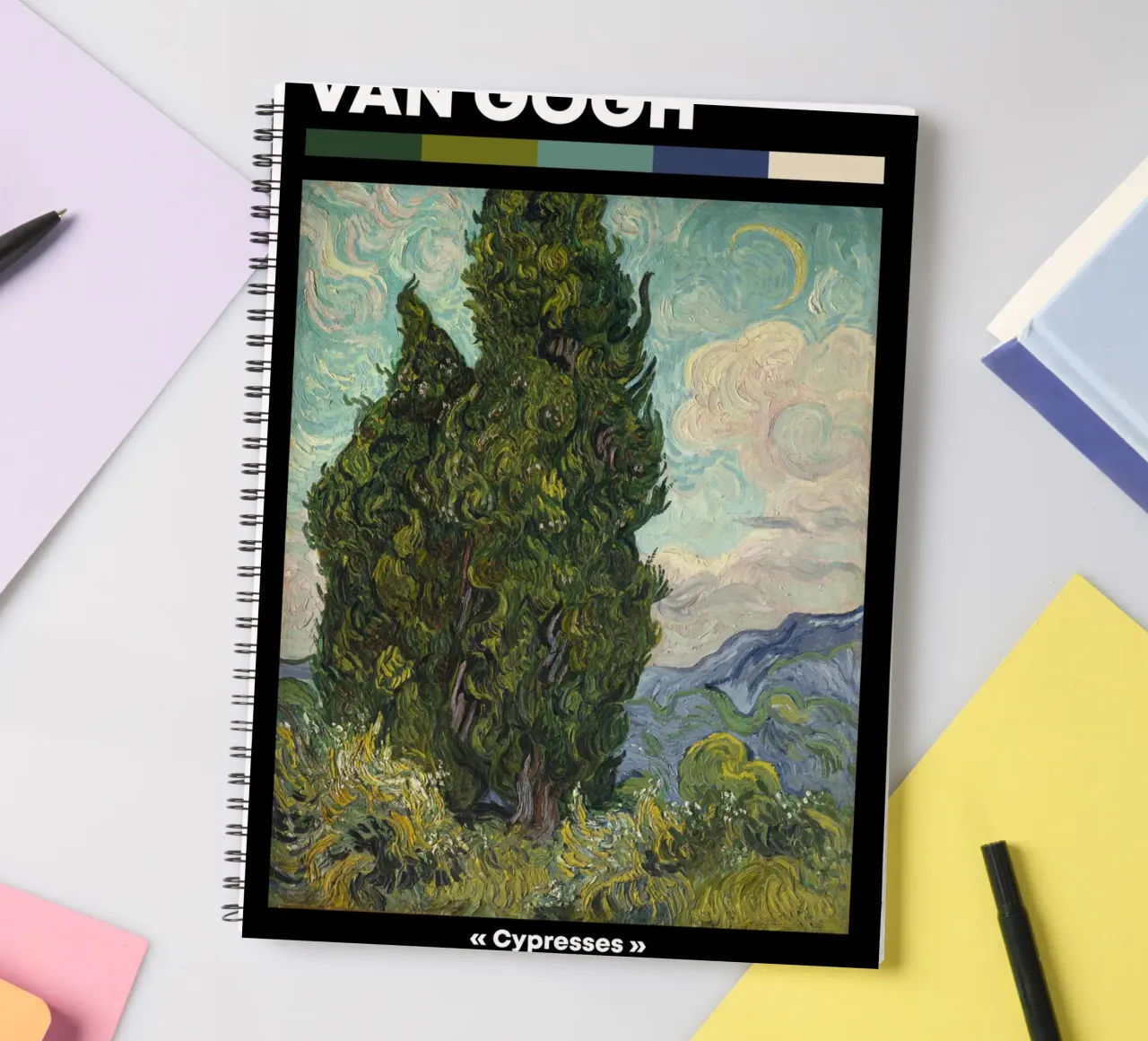 Van Gogh's Cypresses - Post-Impressionist Nature Art Print spiral notebook by NorwesClub