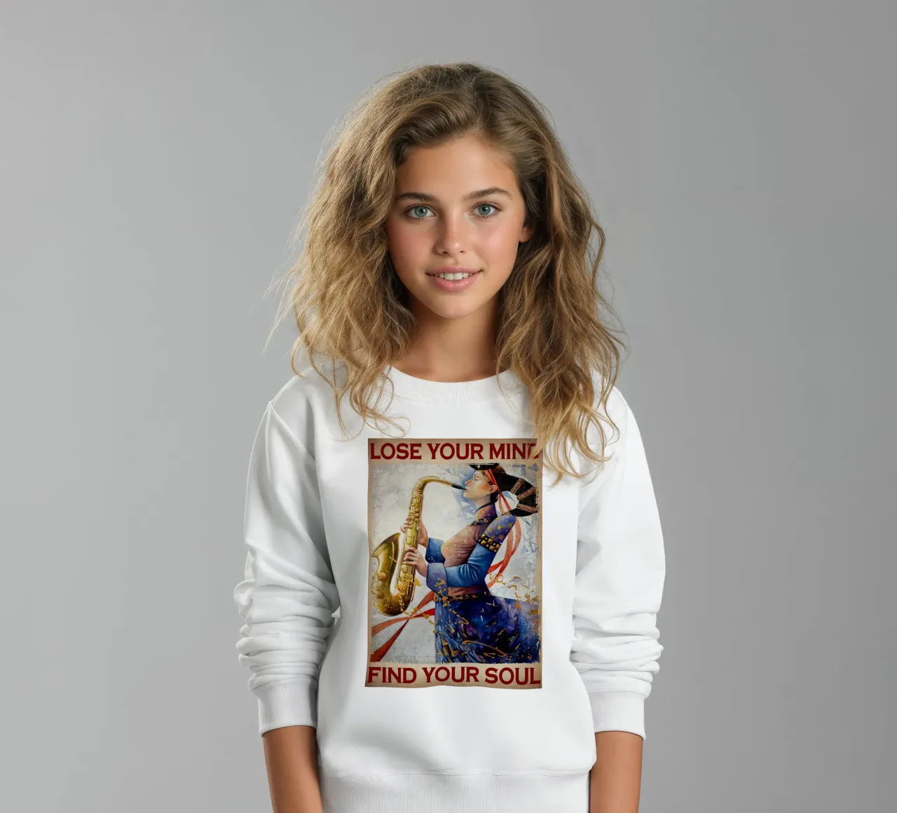 Saxofono Donna Perdi la testa, trova l'anima felpa bambino da Aaronshop