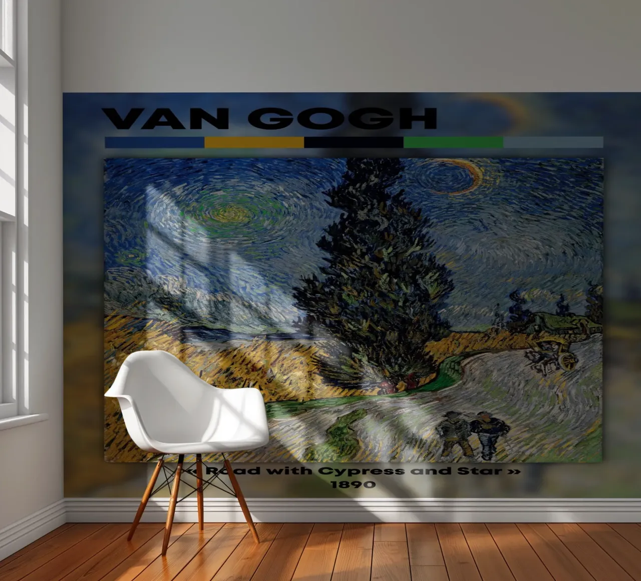 Van Gogh: Weg met cipres en ster - Post-Impressionist Ni fotobehang van NorwesClub