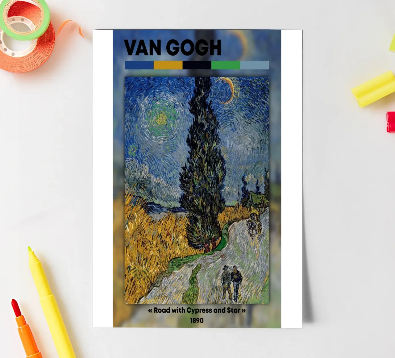 Van Gogh: Strada con cipresso e stella - Post-Impressionismo Ni foglio adesivo da NorwesClub