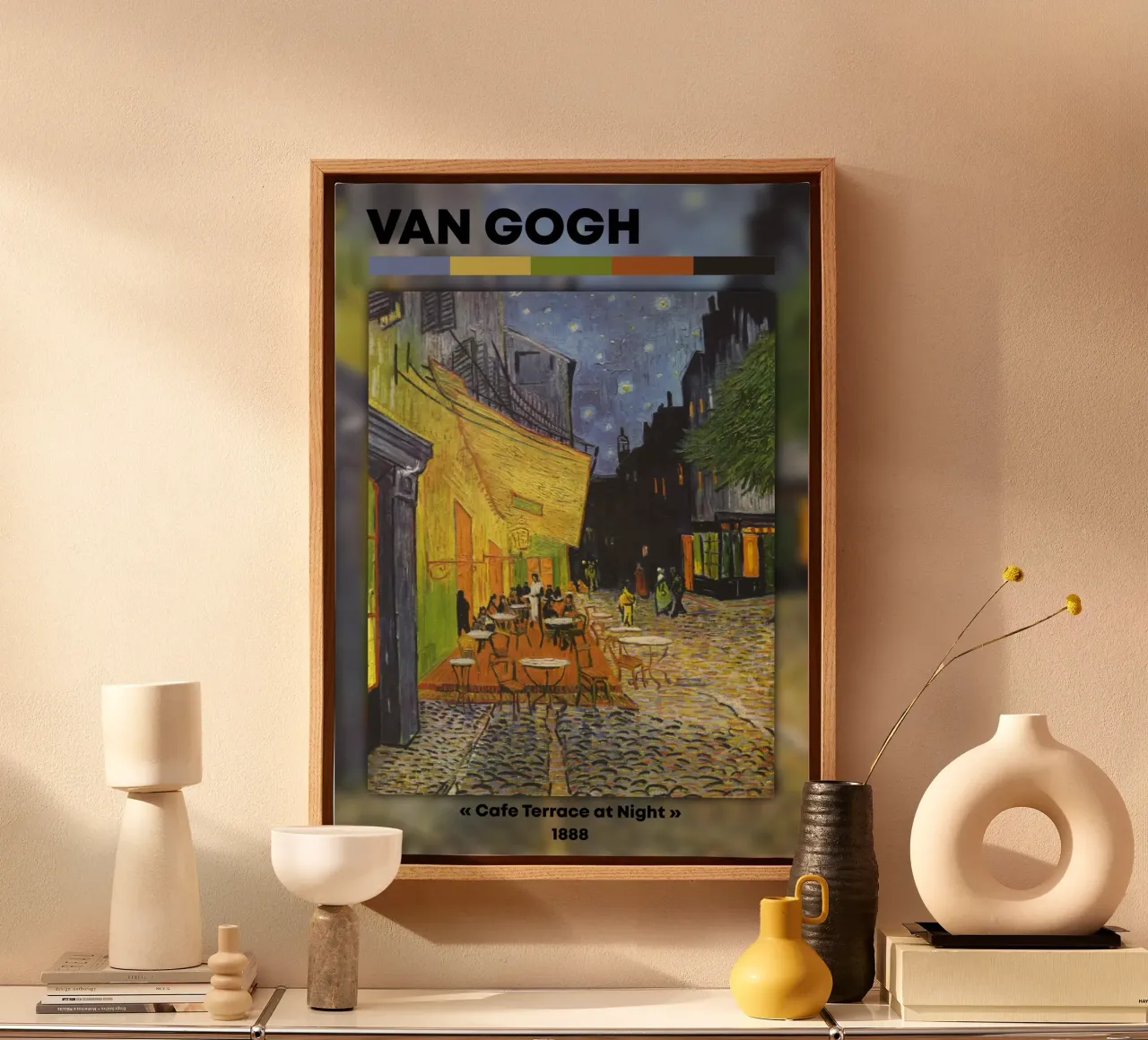 Van Gogh: Caféterras bij nacht - Levendig postimpressionisme canvas met Baklijst van NorwesClub