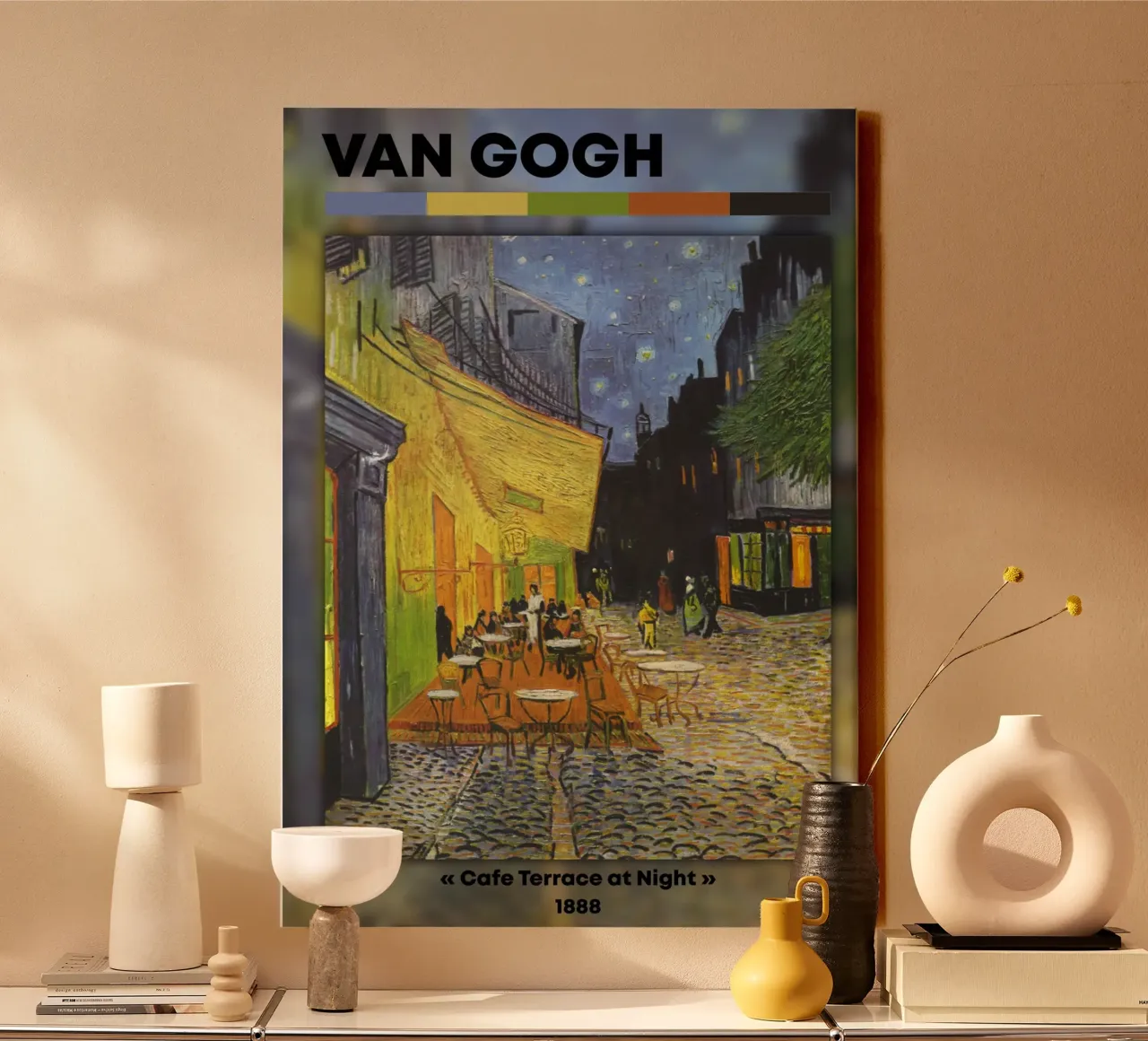 Van Gogh: Caféterras bij nacht - Levendig postimpressionisme canvas met Baklijst van NorwesClub