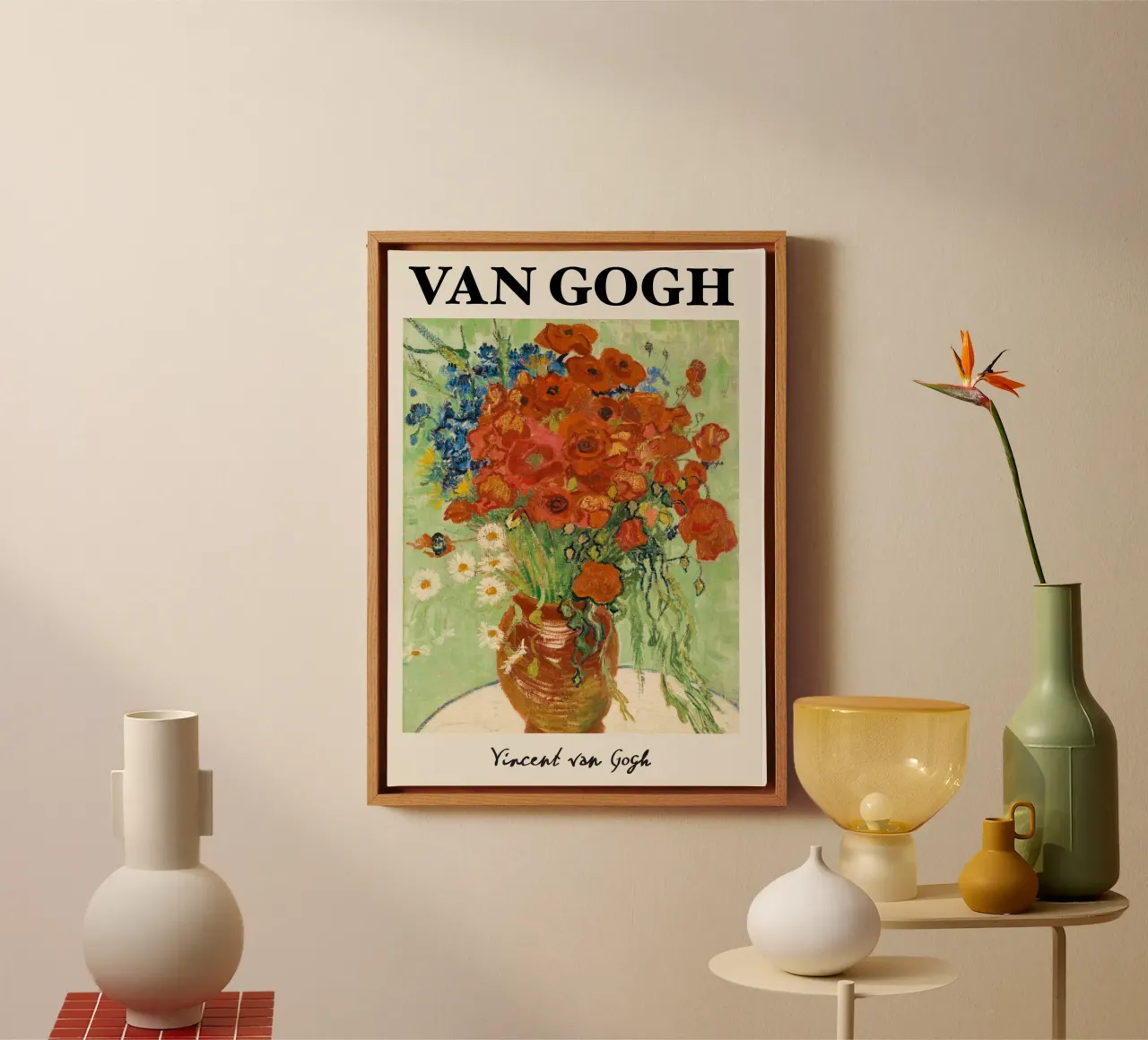 Van Gogh: Vase with Poppies - Vibrant Post-Impressionist Flo canvas with Floater frame by NorwesClub