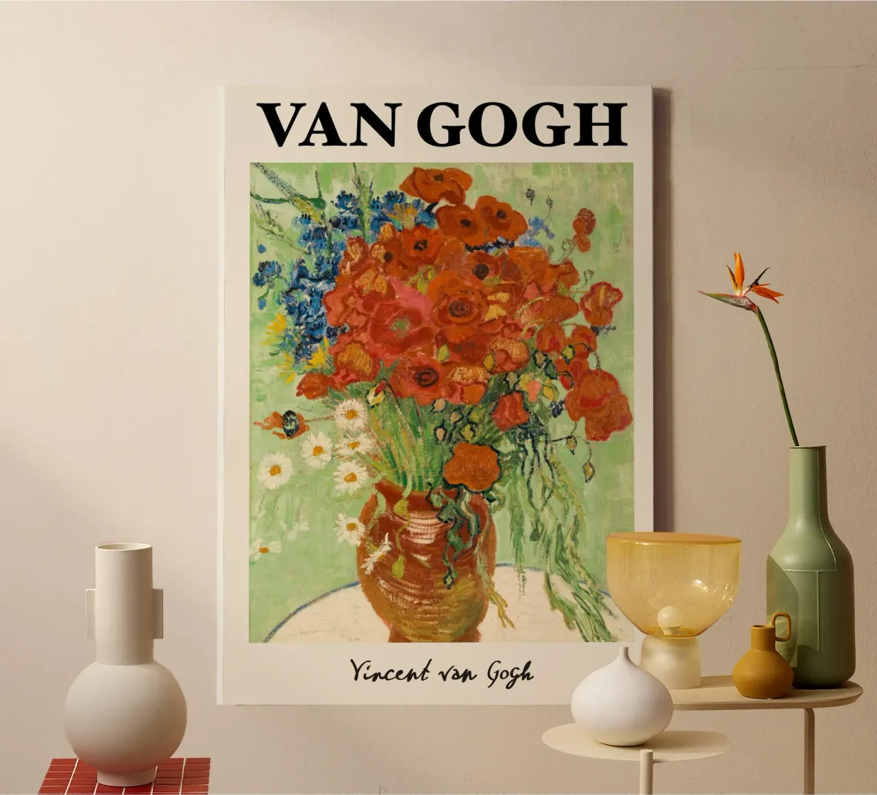 Van Gogh: Vase with Poppies - Vibrant Post-Impressionist Flo canvas with Floater frame by NorwesClub
