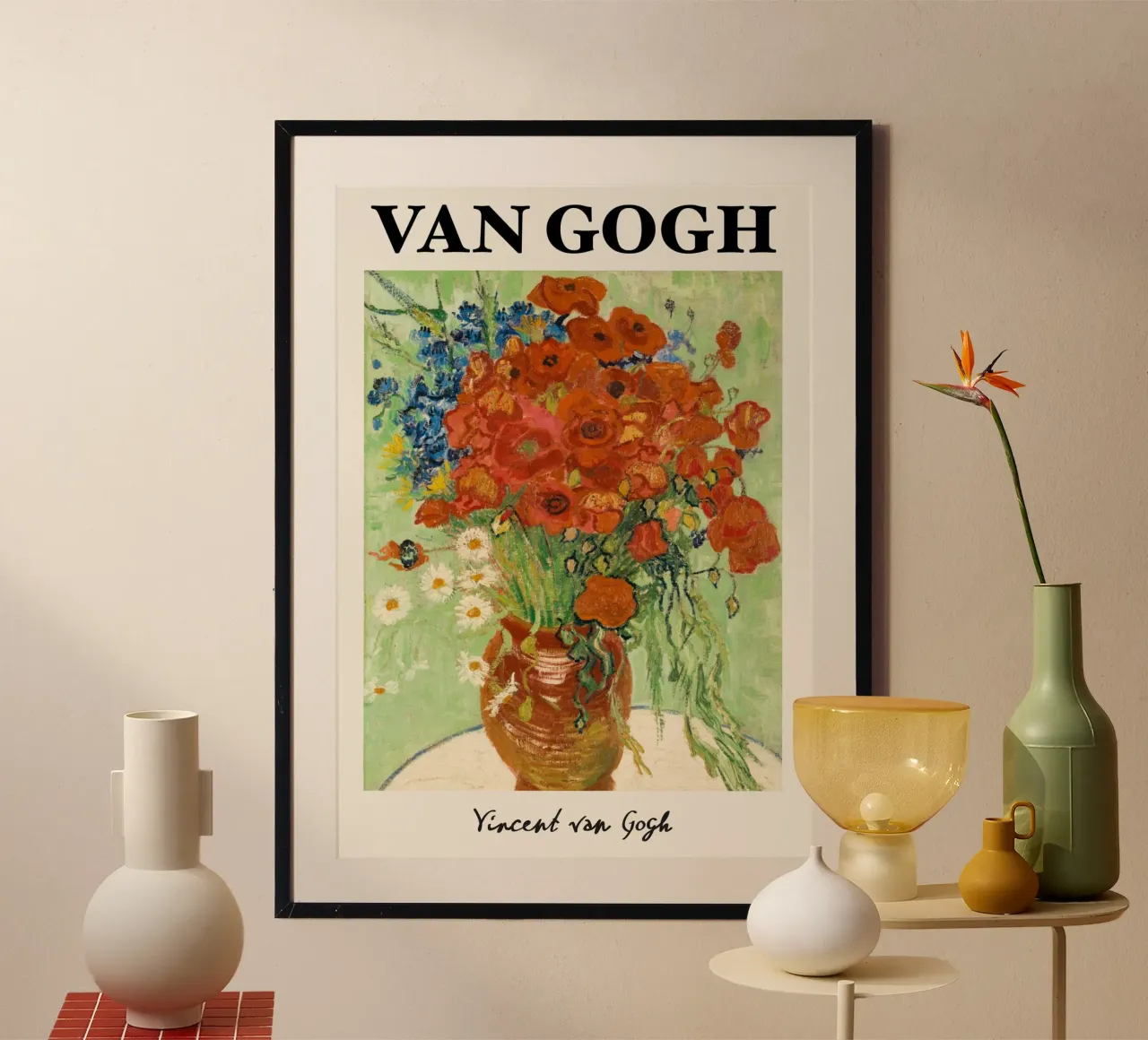 Van Gogh: Vase mit Mohnblumen - Lebendiger postimpressionistischer Flo Poster mit Kunststoffrahmen von NorwesClub