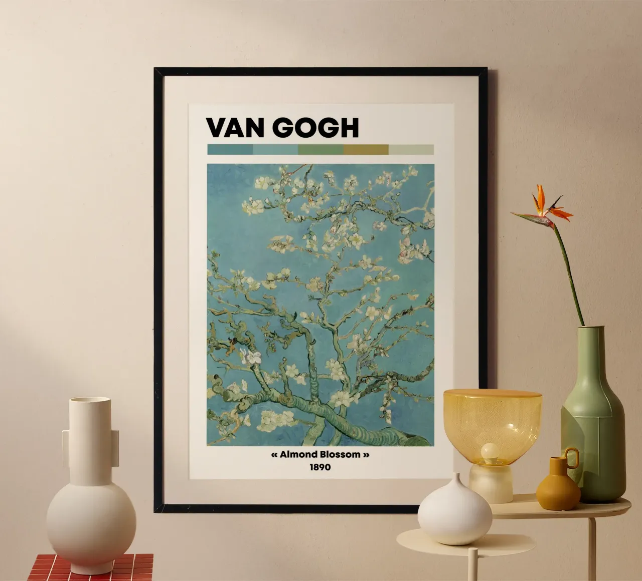 Van Gogh : Amandiers en fleurs - Sérénité du printemps post-impressionniste poster avec cadre en plastique de NorwesClub