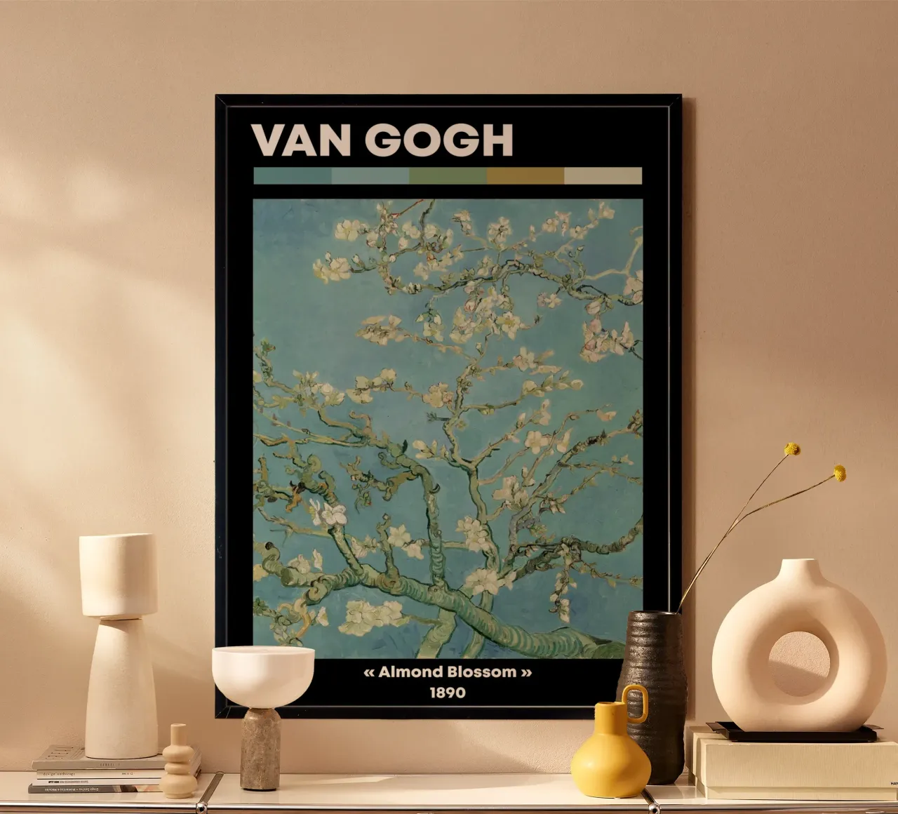 Van Gogh: Mandorlo in fiore - Natura serena post-impressionista poster con telaio in legno da NorwesClub