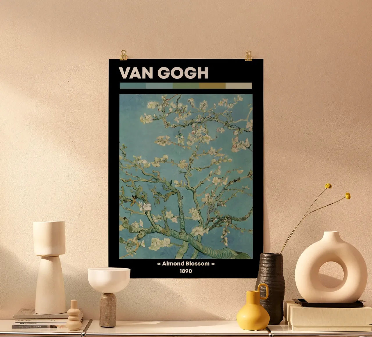 Van Gogh: Mandorlo in fiore - Natura serena post-impressionista poster con telaio in legno da NorwesClub