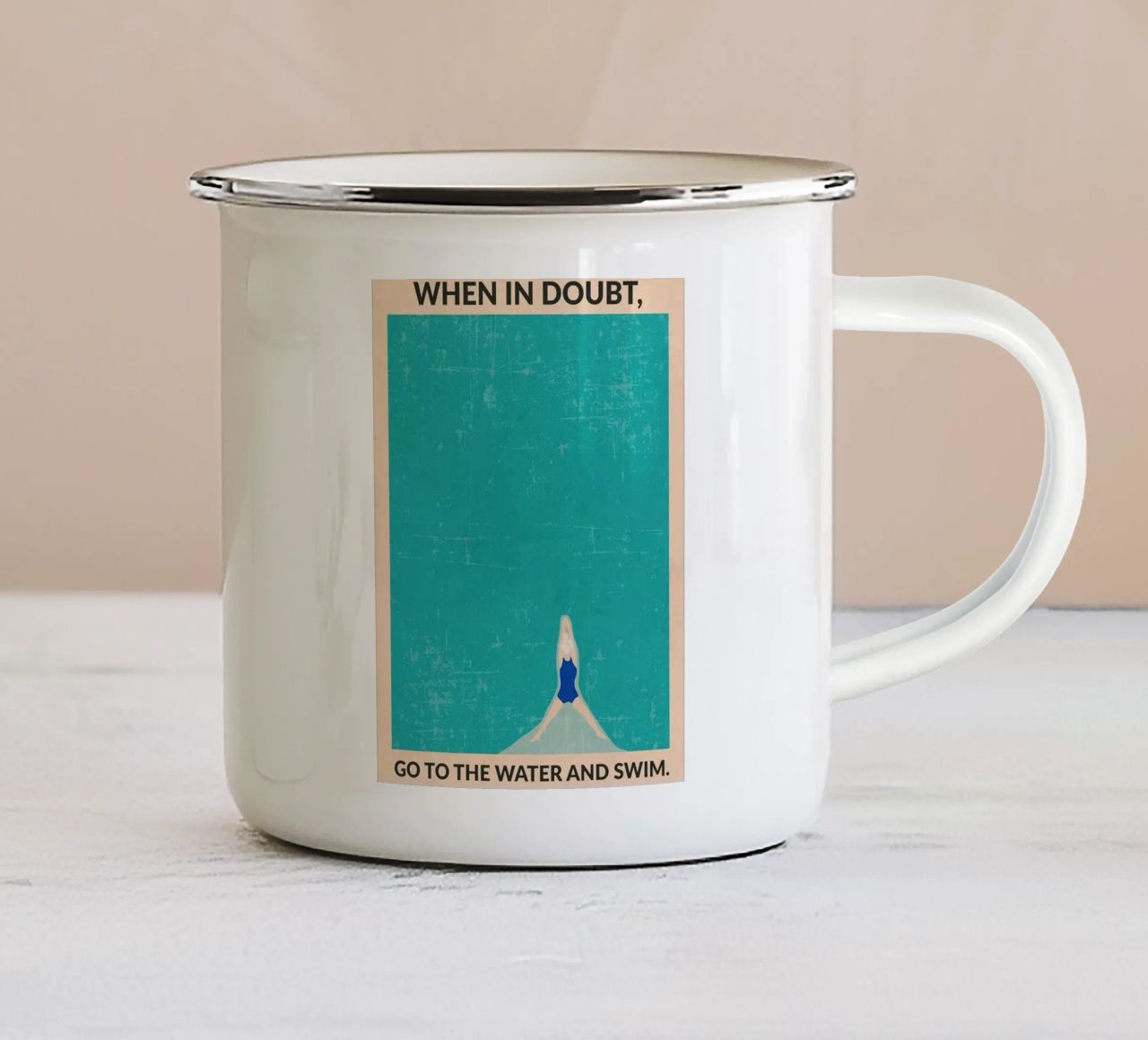 When in doubt, go to the water and swim enamel mug by MURLJASTROSHOP