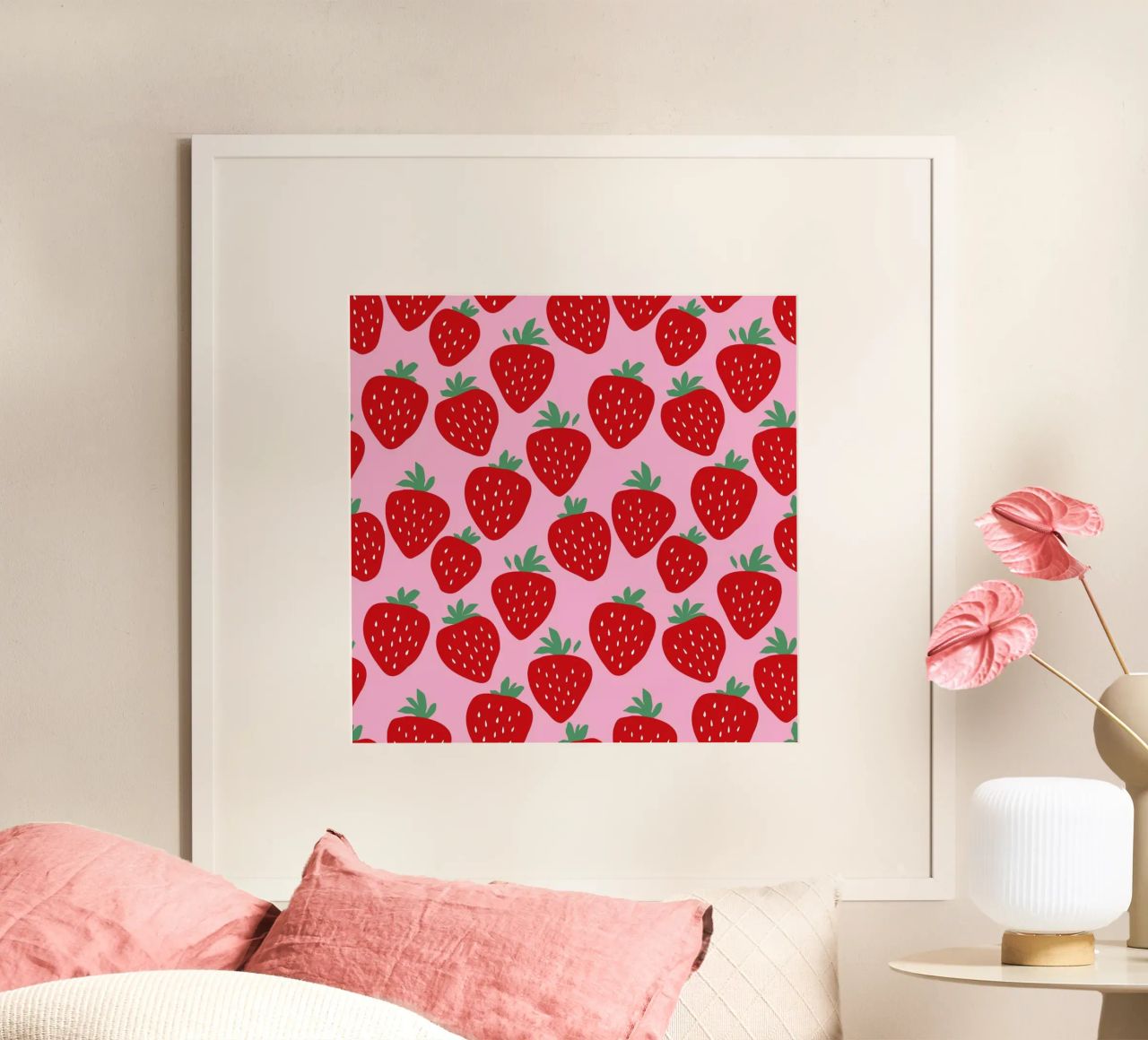 Strawberries On Pink poster by A Nordic Girl