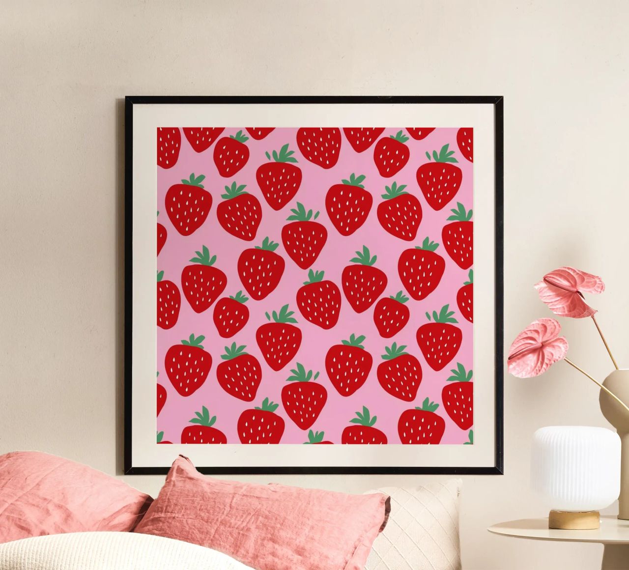 Strawberries On Pink poster by A Nordic Girl