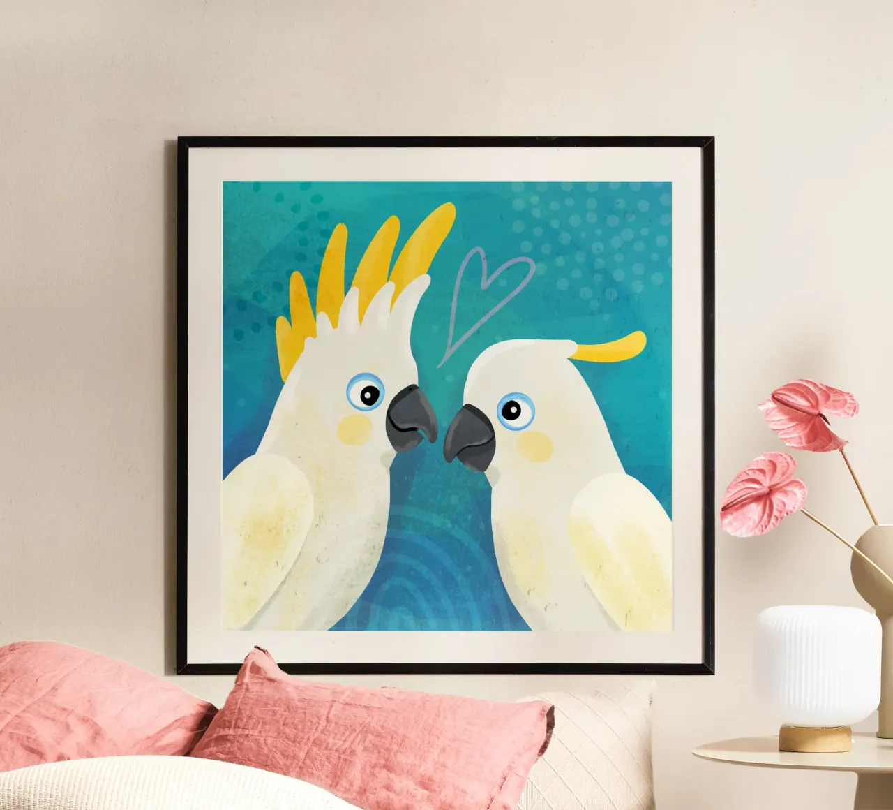 Kakadu innamorato 1 poster con telaio in plastica da Julia Reyelt