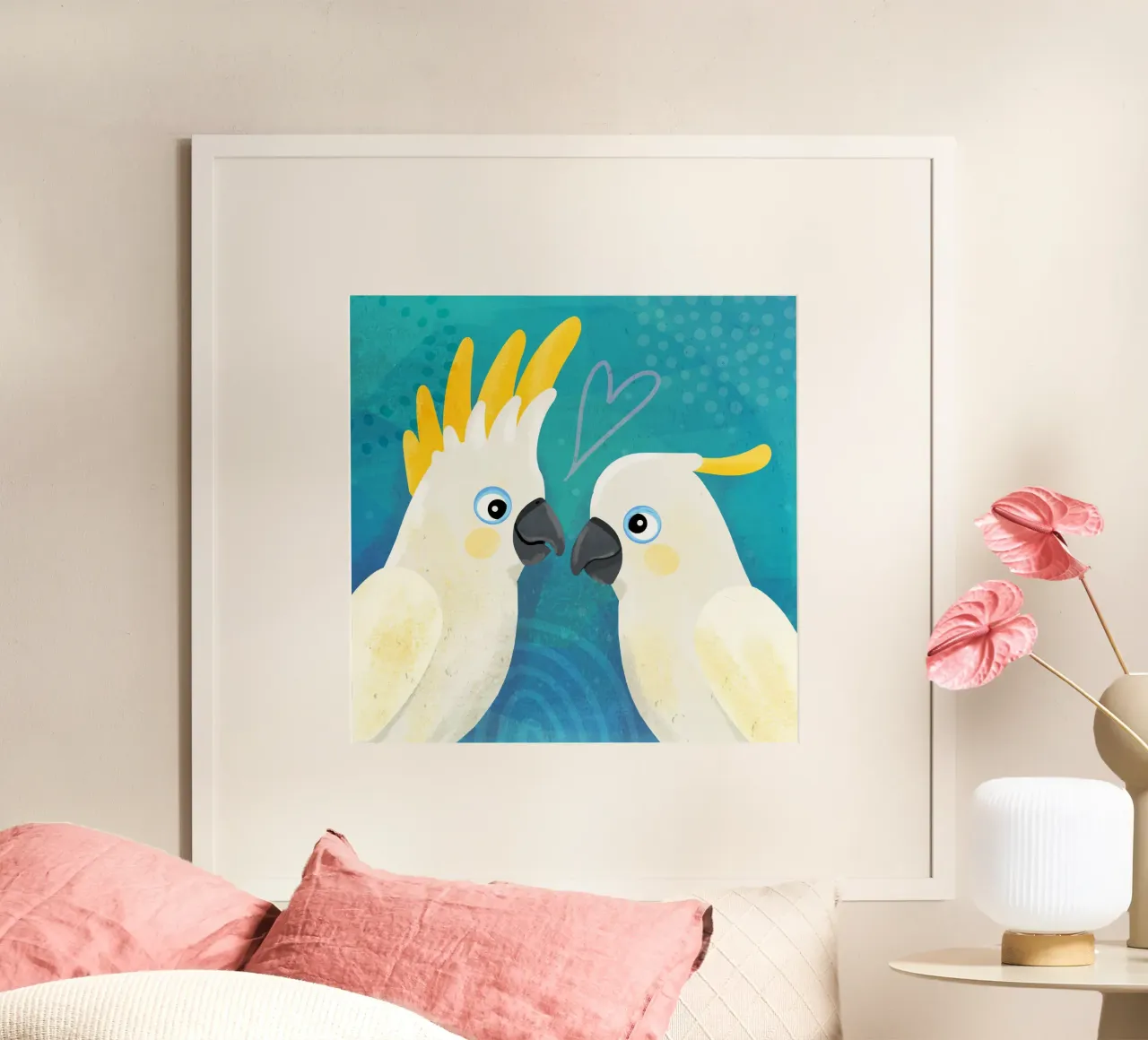Kakadu innamorato 1 poster con telaio in plastica da Julia Reyelt