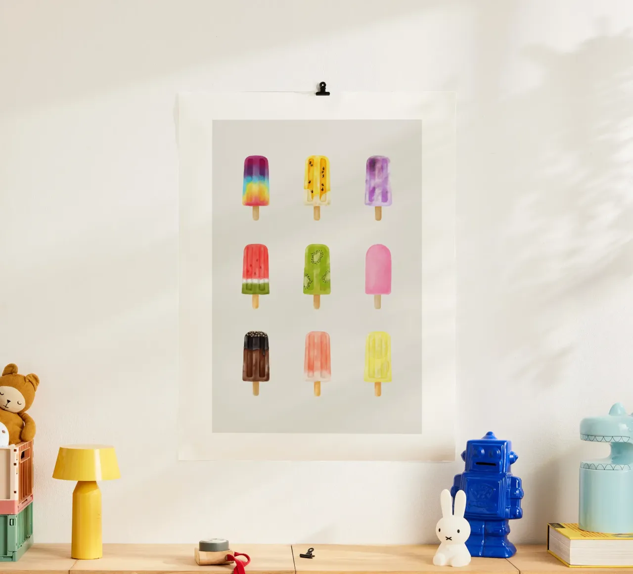 Summer Popsicle Parade – Watercolor Ice Cream Print poster with aluminum frame by Sprouts & Sparks