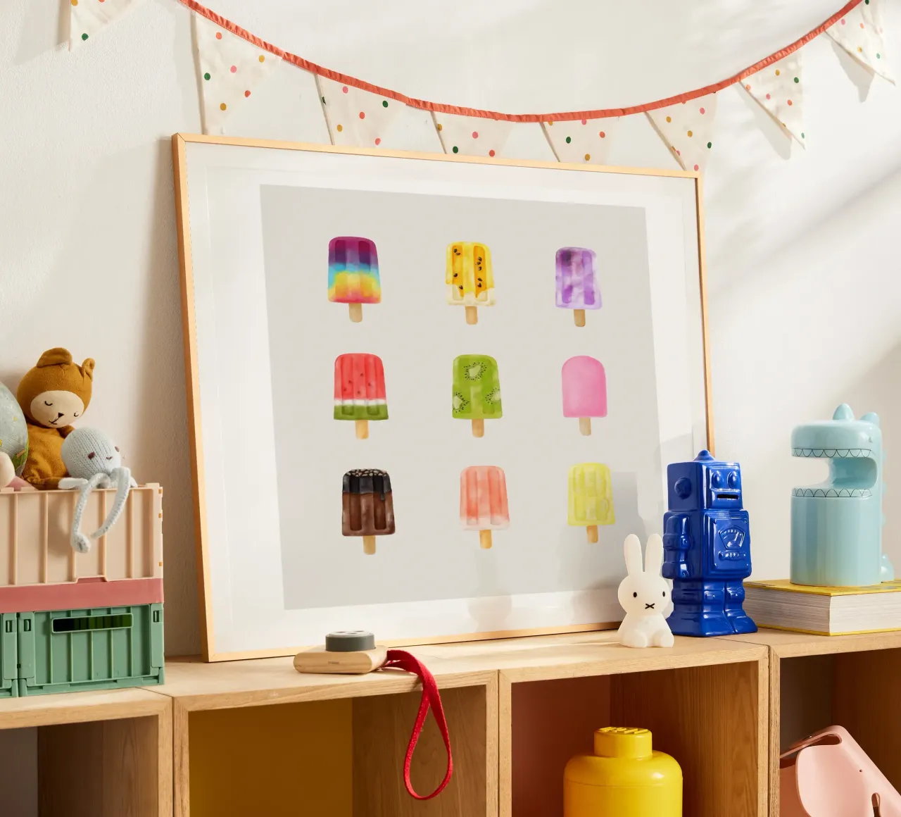 Summer Popsicle Parade – Watercolor Ice Cream Print poster with aluminum frame by Sprouts & Sparks