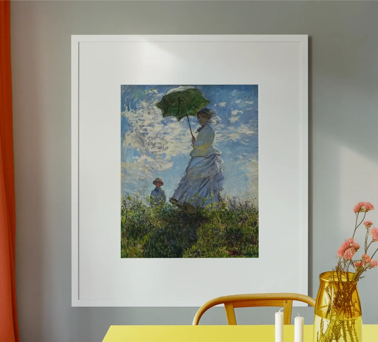 donna in gonna bianca pittura claude monet poster con telaio in plastica da belong shop