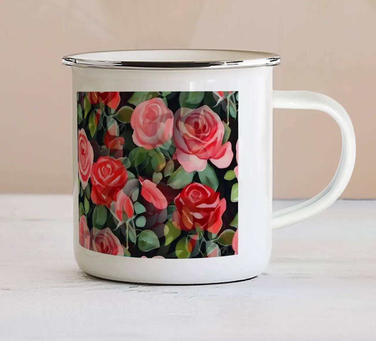 Belle rose rosse e rosa tazza in smalto da SilverPegasus