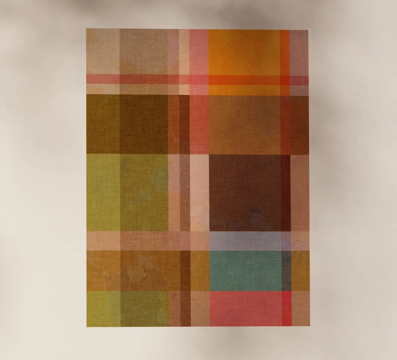 Cosy Heritage Bauhaus Plaid 1/2 earthy orange blue green backlit film by Dominique Vari Abstract