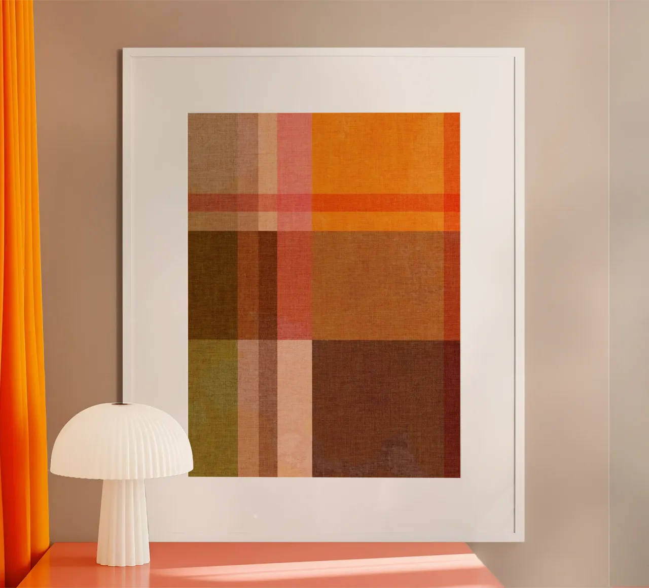 Accogliente Heritage Bauhaus Plaid 1/2 terra arancio blu verde poster con telaio in plastica da Dominique Vari Abstract