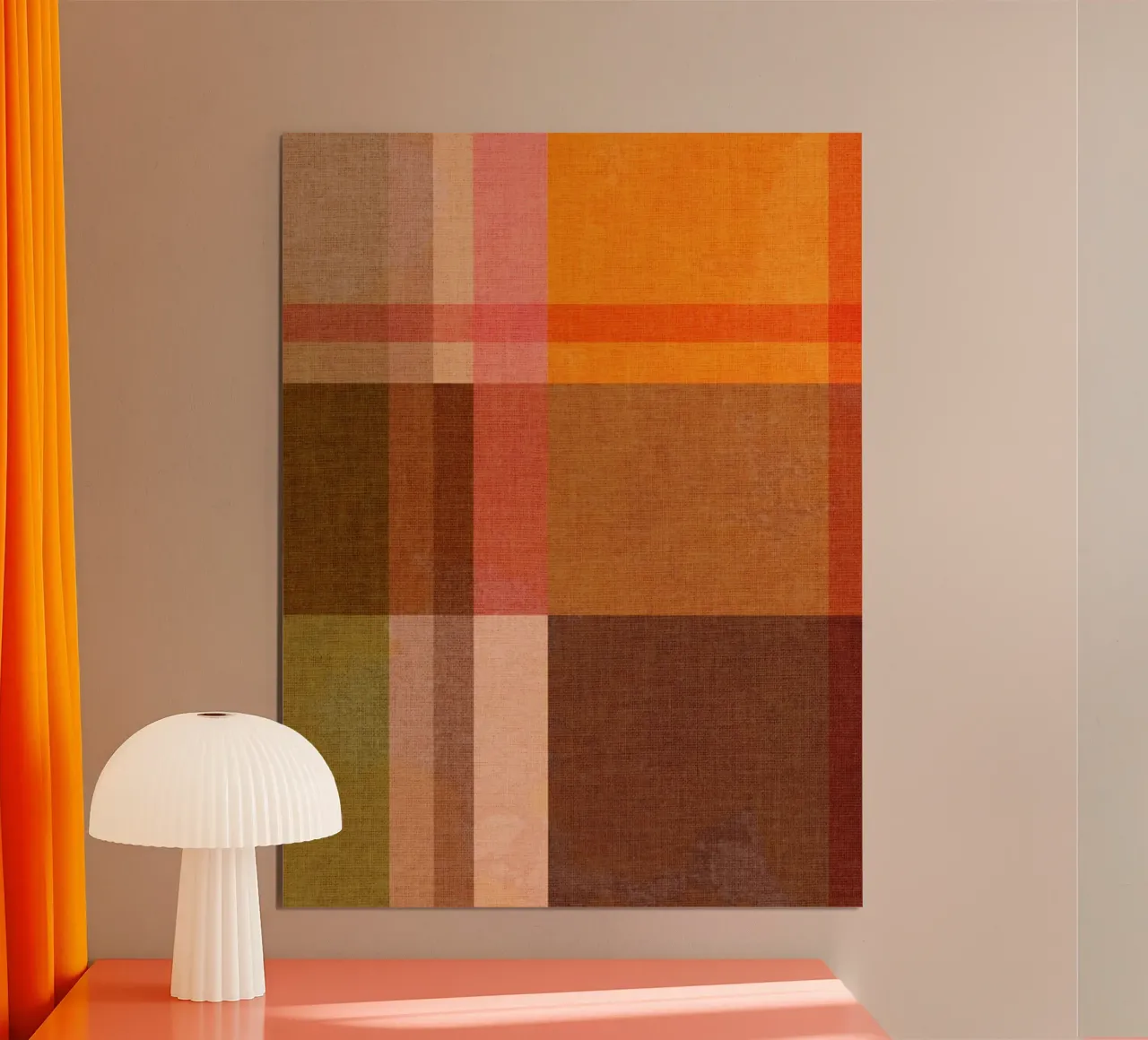 Accogliente Heritage Bauhaus Plaid 1/2 terra arancio blu verde poster con telaio in plastica da Dominique Vari Abstract
