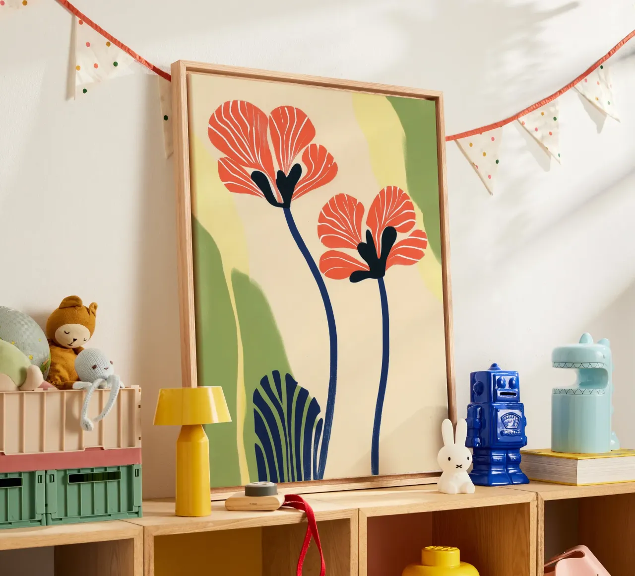 Bloemengroet | Zonnig bloemstilleven canvas met Baklijst van Autofocus