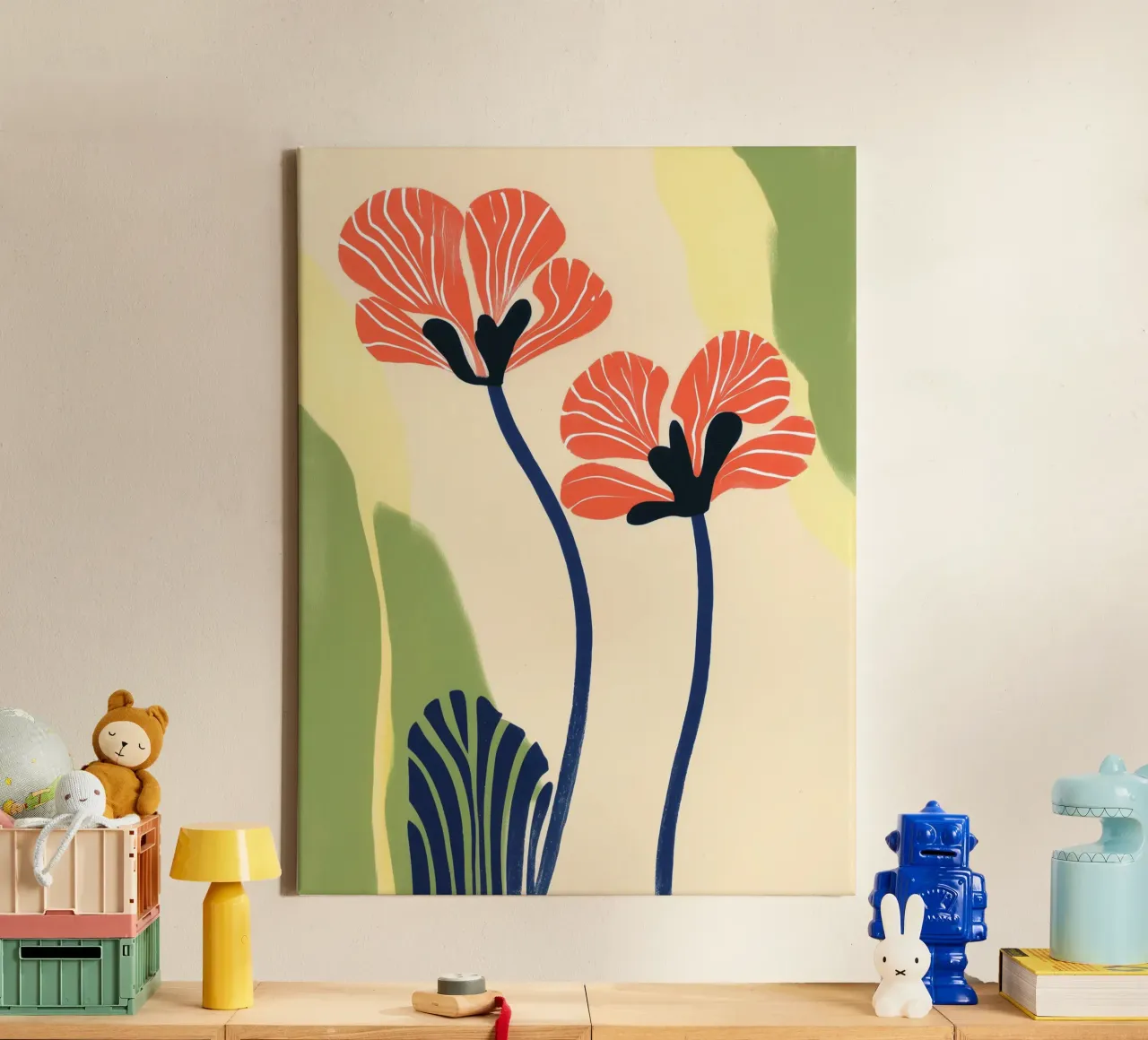 Bloemengroet | Zonnig bloemstilleven canvas met Baklijst van Autofocus