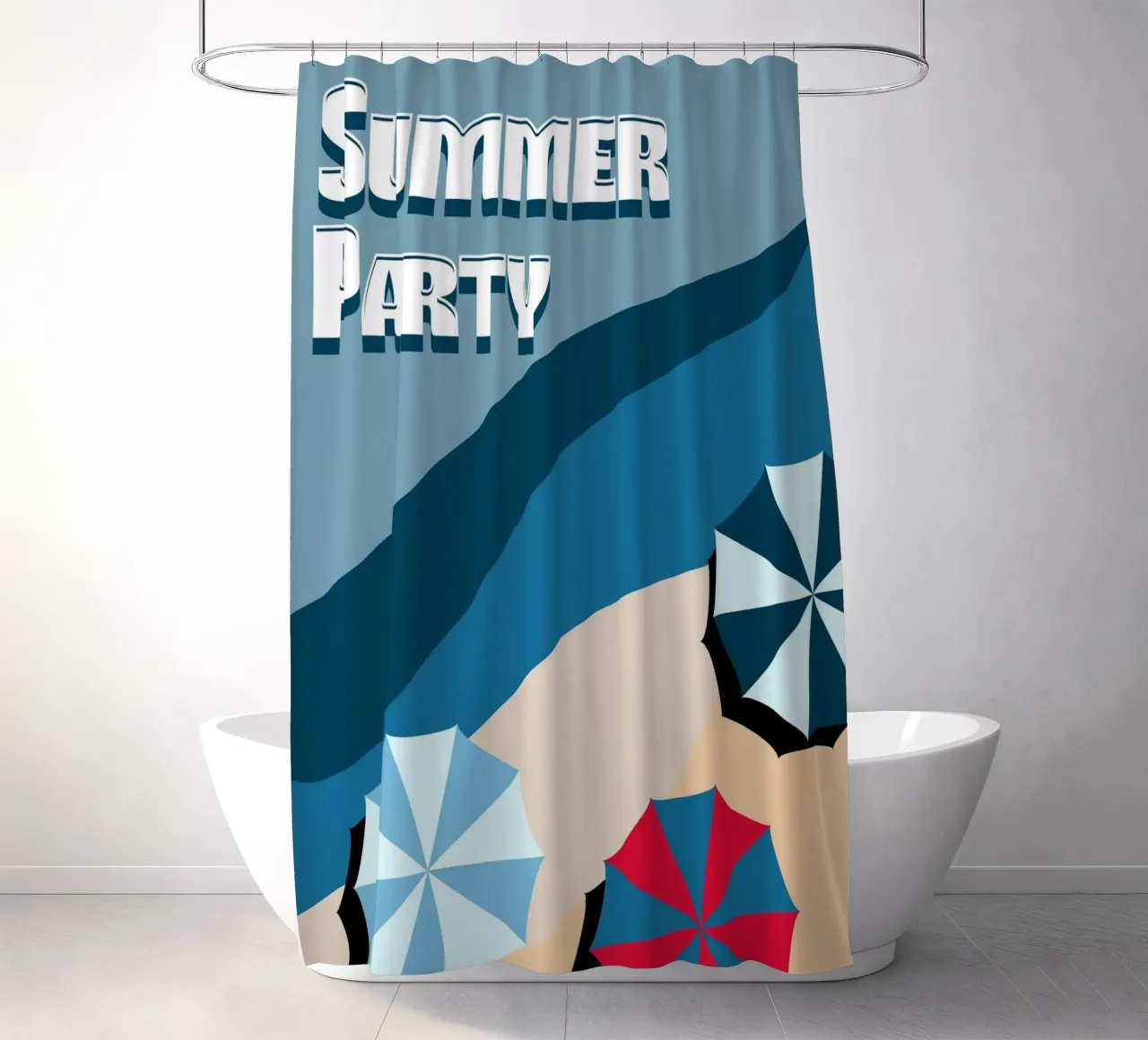 Summer Party Beach Vibes Poster | Modern Retro Art shower curtain by Une Affaire de Filles