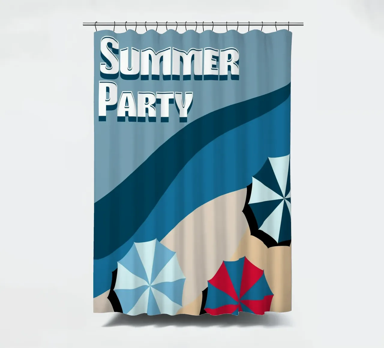 Summer Party Beach Vibes Poster | Modern Retro Art shower curtain by Une Affaire de Filles