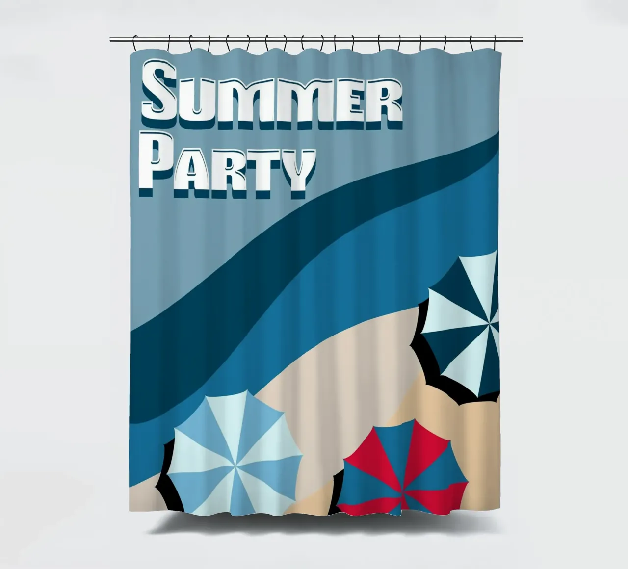 Summer Party Beach Vibes Poster | Modern Retro Art shower curtain by Une Affaire de Filles