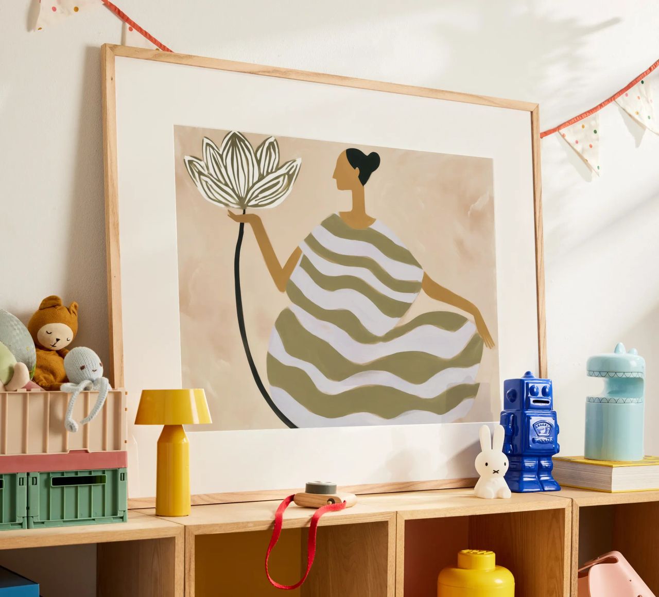 Woman with lotus flower in the popular striped look poster by Autofocus