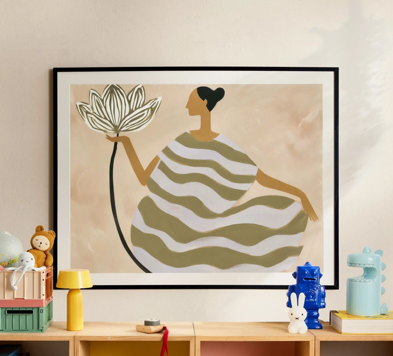 Woman with lotus flower in the popular striped look poster by Autofocus