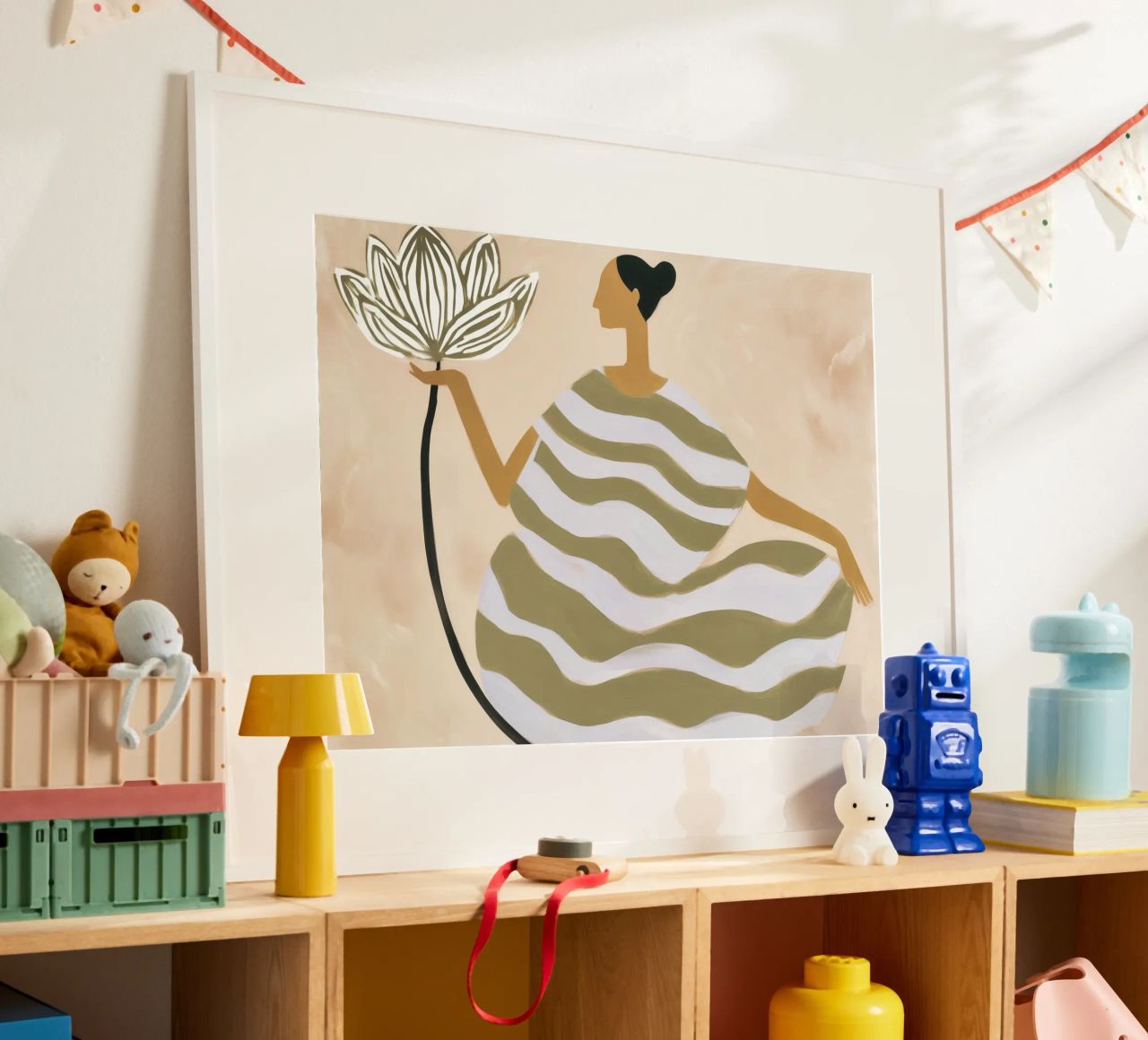 Woman with lotus flower in the popular striped look poster by Autofocus