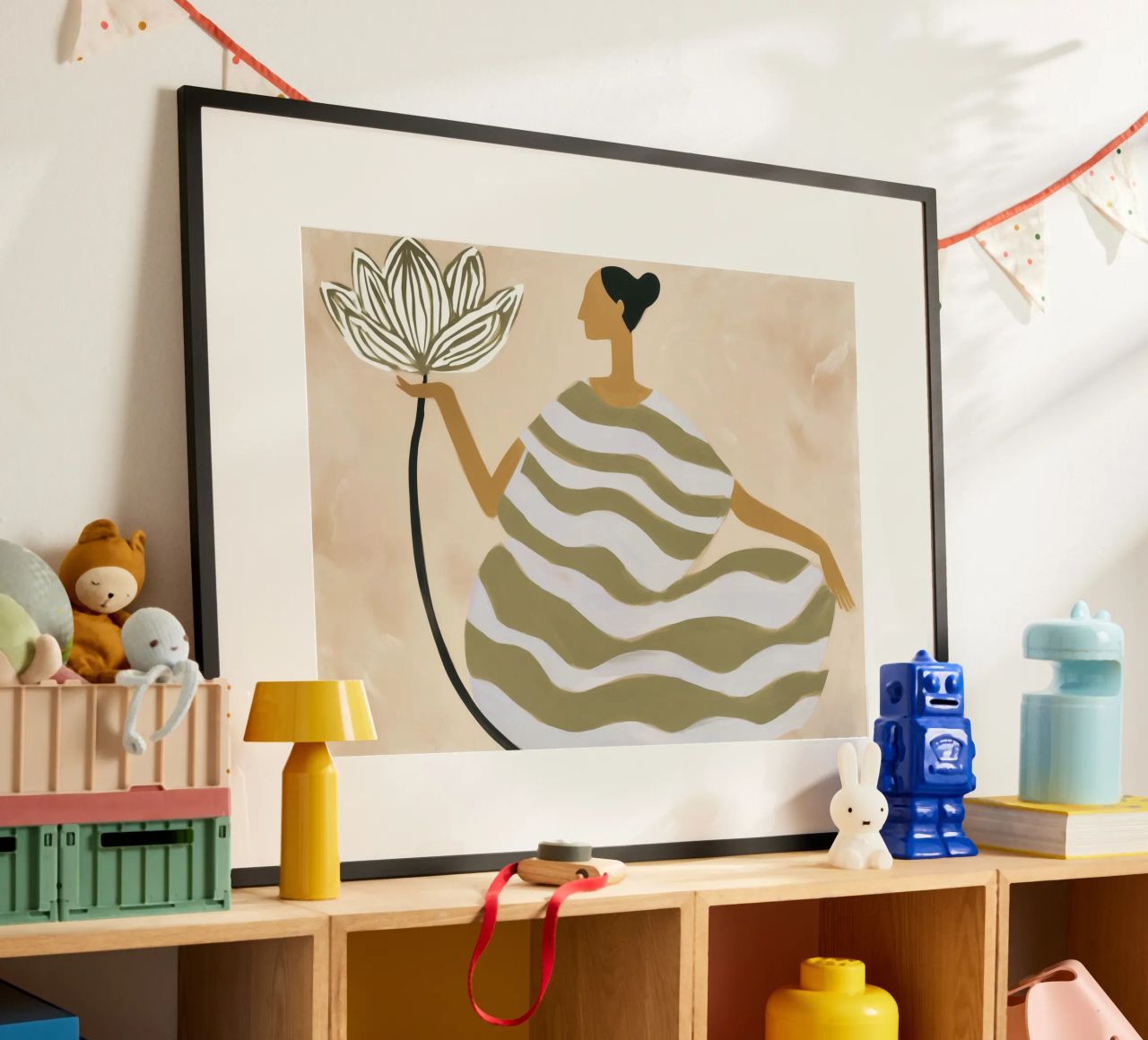 Woman with lotus flower in the popular striped look poster by Autofocus