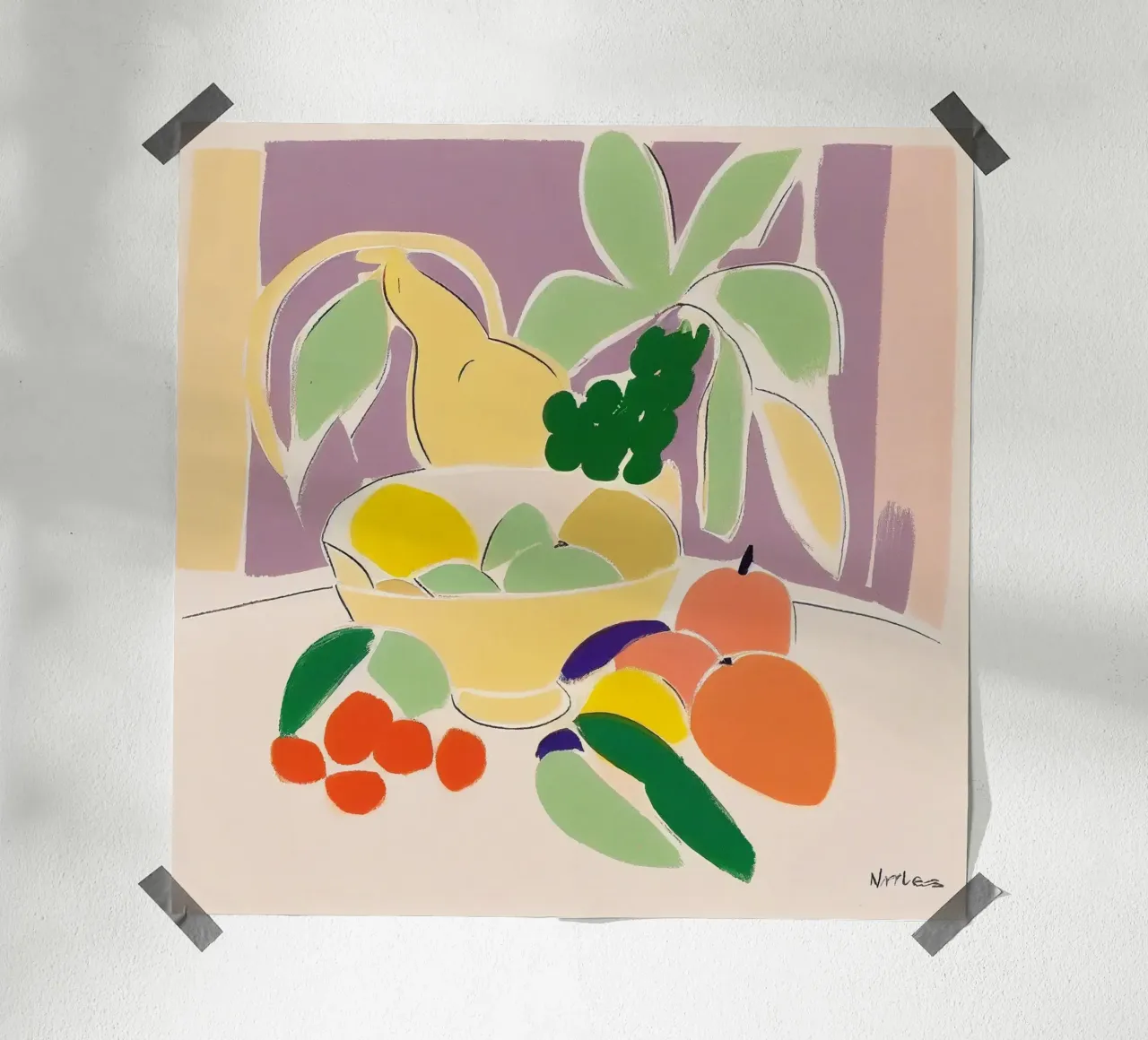 Inspiriert von Henri Matisse - Modernes Stillleben, lebendige Ausschnitte Poster mit Aluminium Rahmen von NorwesClub