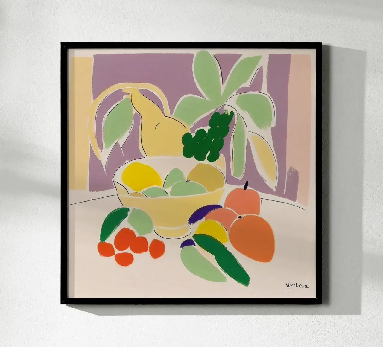 Inspiriert von Henri Matisse - Modernes Stillleben, lebendige Ausschnitte Poster mit Aluminium Rahmen von NorwesClub