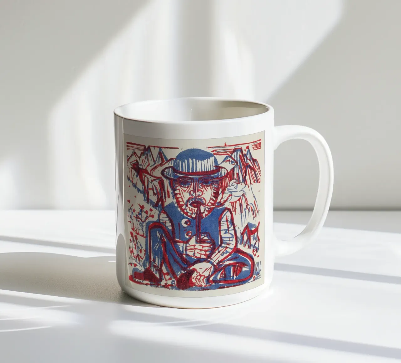 Contadino fumatore di Kirchner - xilografia espressionista, grassetto popolare tazza in ceramica da NorwesClub