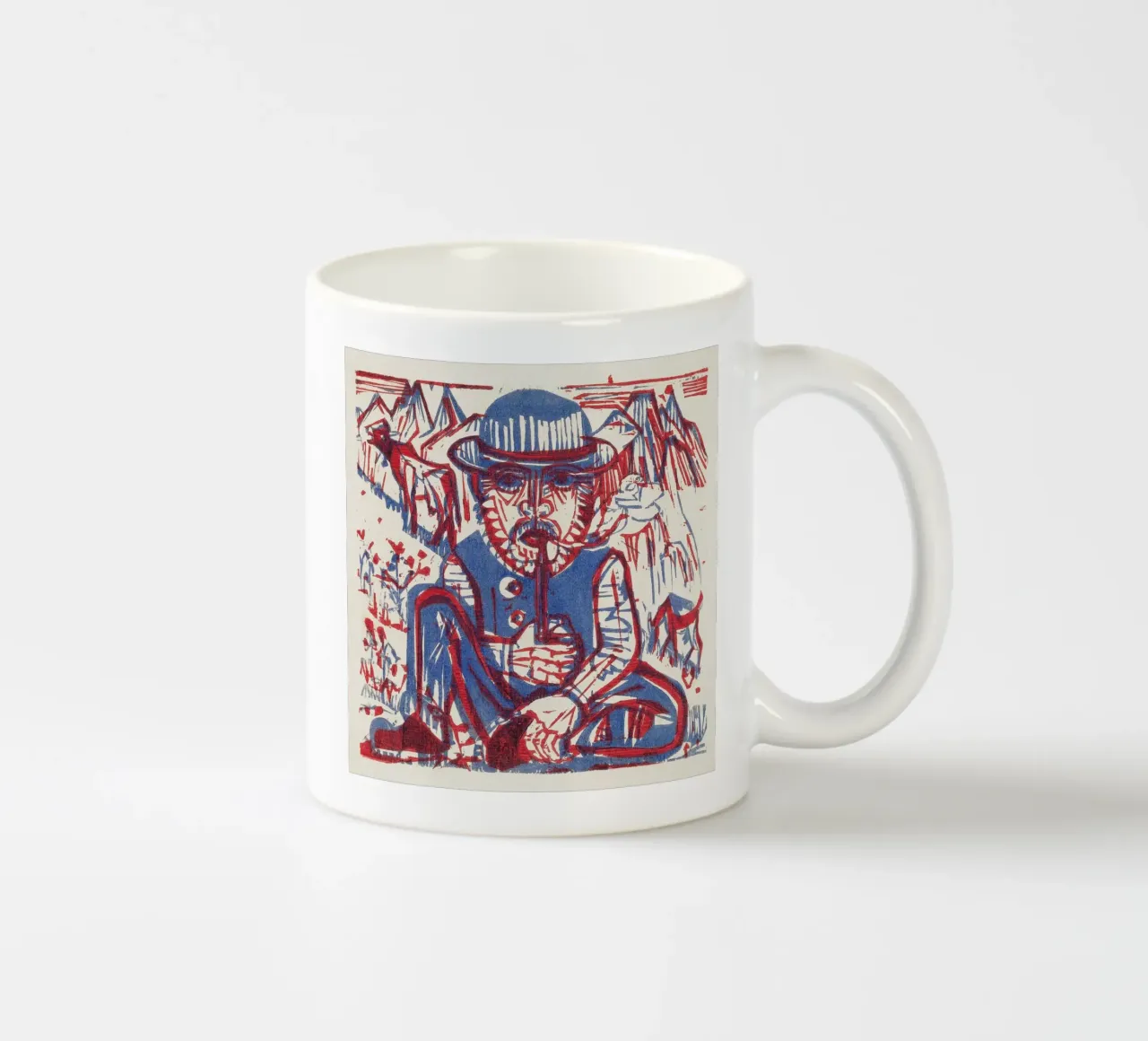 Contadino fumatore di Kirchner - xilografia espressionista, grassetto popolare tazza in ceramica da NorwesClub