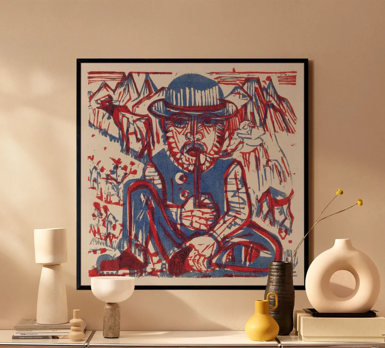 Contadino fumatore di Kirchner - xilografia espressionista, grassetto popolare poster con telaio in plastica da NorwesClub