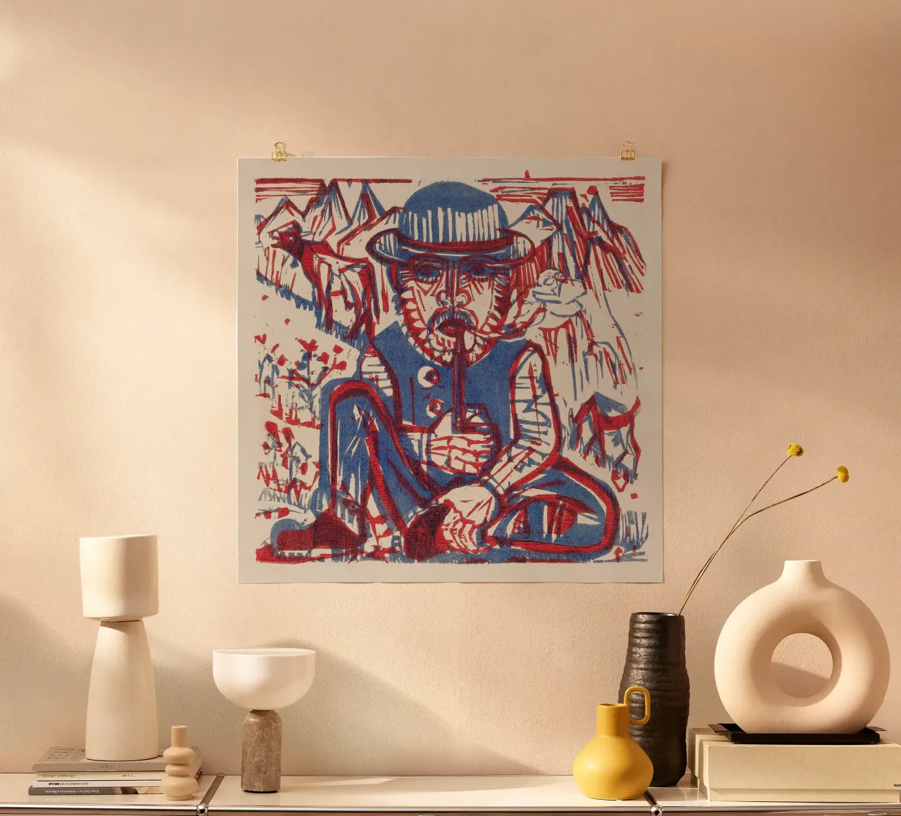 Contadino fumatore di Kirchner - xilografia espressionista, grassetto popolare poster con telaio in plastica da NorwesClub