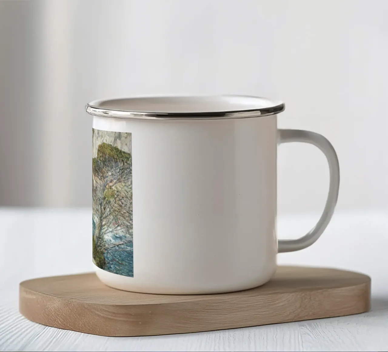 Childe Hassam Point Lobos - Impressionismo americano, costiera tazza in smalto da NorwesClub