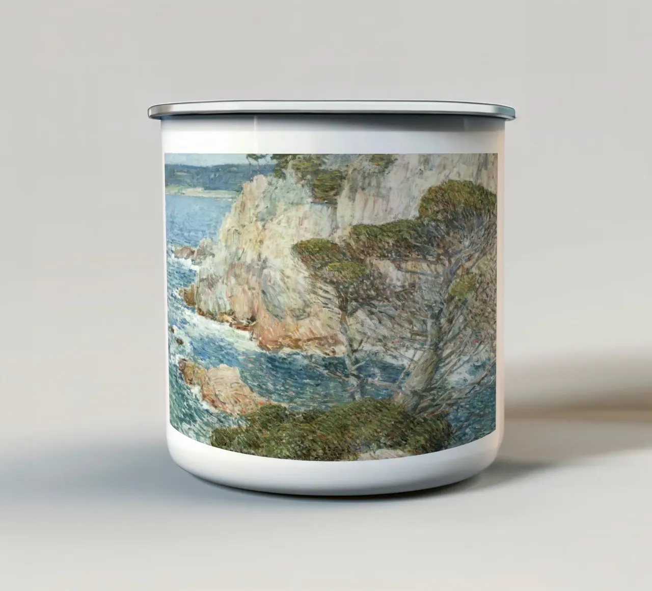 Childe Hassam Point Lobos - Impressionismo americano, costiera tazza in smalto da NorwesClub