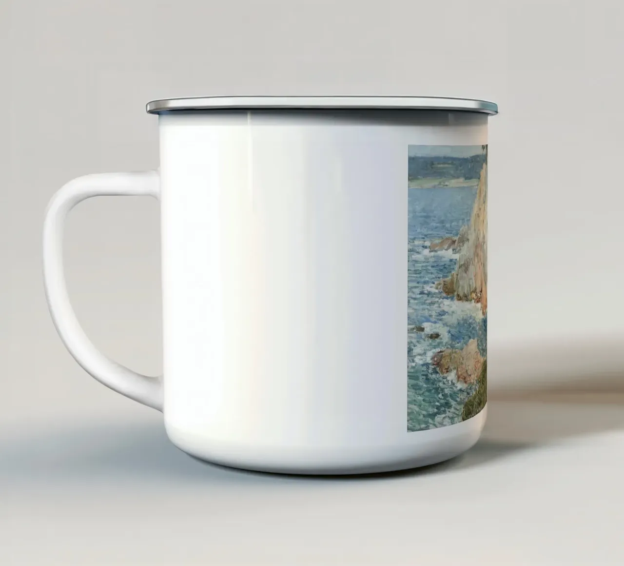 Childe Hassam Point Lobos - Impressionismo americano, costiera tazza in smalto da NorwesClub