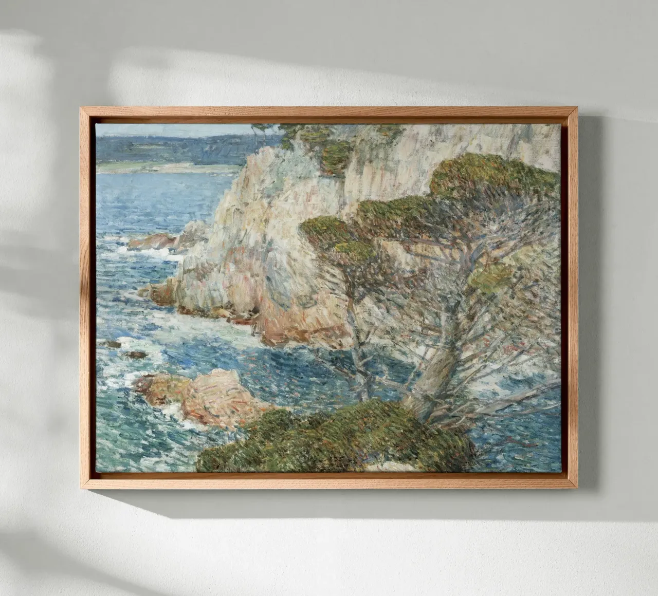 Childe Hassam Point Lobos - Amerikaans impressionisme, kustlijn canvas met Baklijst van NorwesClub