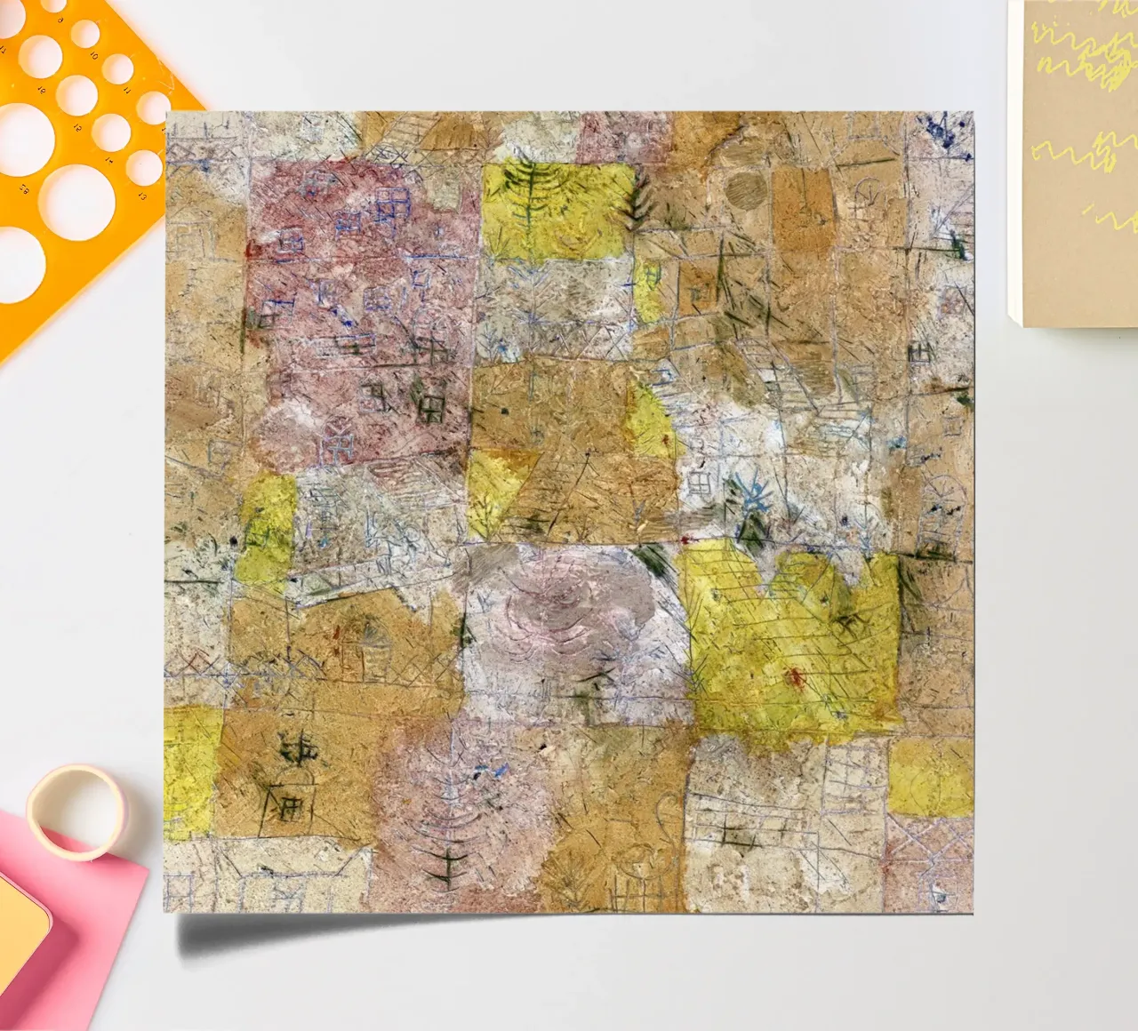 Paul Klee Vorstadtidylle - Abstrakter Expressionismus, strukturiert Stickerbogen von NorwesClub