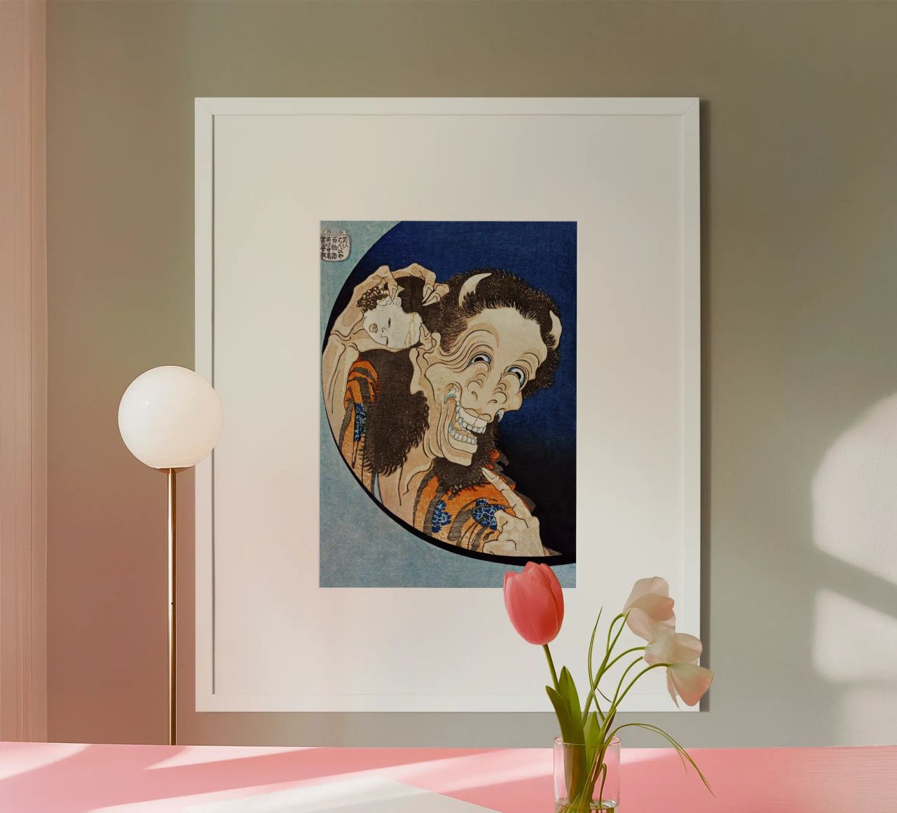 Hokusai: lachende demonenvrouw - Ukiyo-e, Edo-kunst, folklore, Mac poster van NorwesClub
