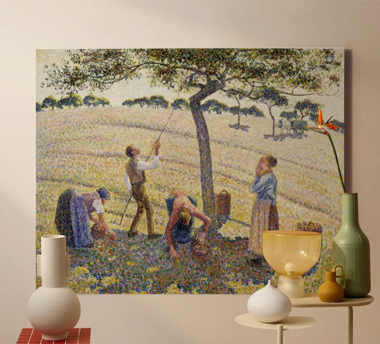 Pissarro: Apfelernte - Neoimpressionismus, Ländliches Leben, Poi Leinwand mit Schattenfugenrahmen von NorwesClub