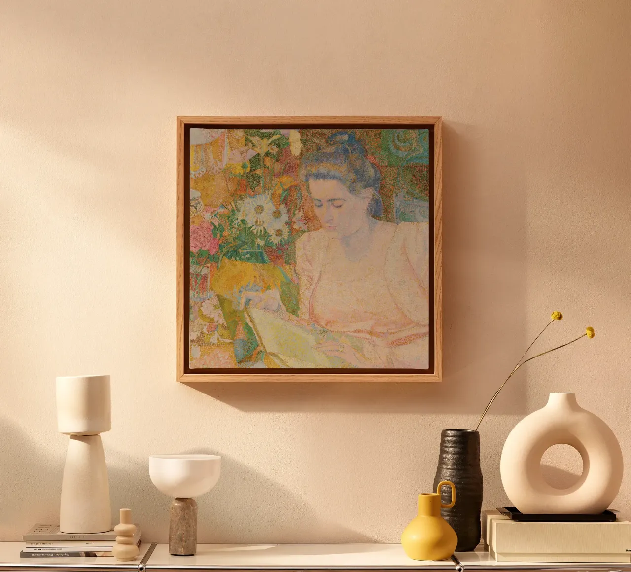 Jan Toorop - Pointillist Portrait of Mrs. Marie Jeannette de canvas met Baklijst van NorwesClub