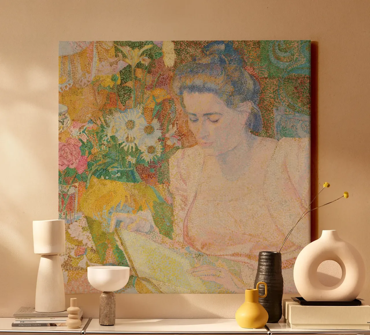 Jan Toorop - Pointillist Portrait of Mrs. Marie Jeannette de canvas met Baklijst van NorwesClub