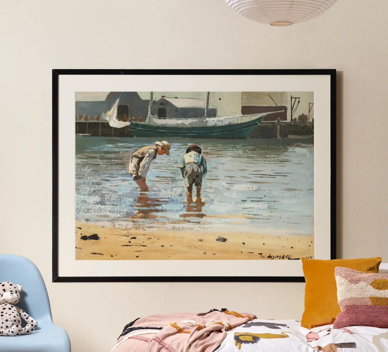 Winslow Homer - Realista "Ragazzi che guadano" - American Life Art Pr poster con telaio in legno da NorwesClub