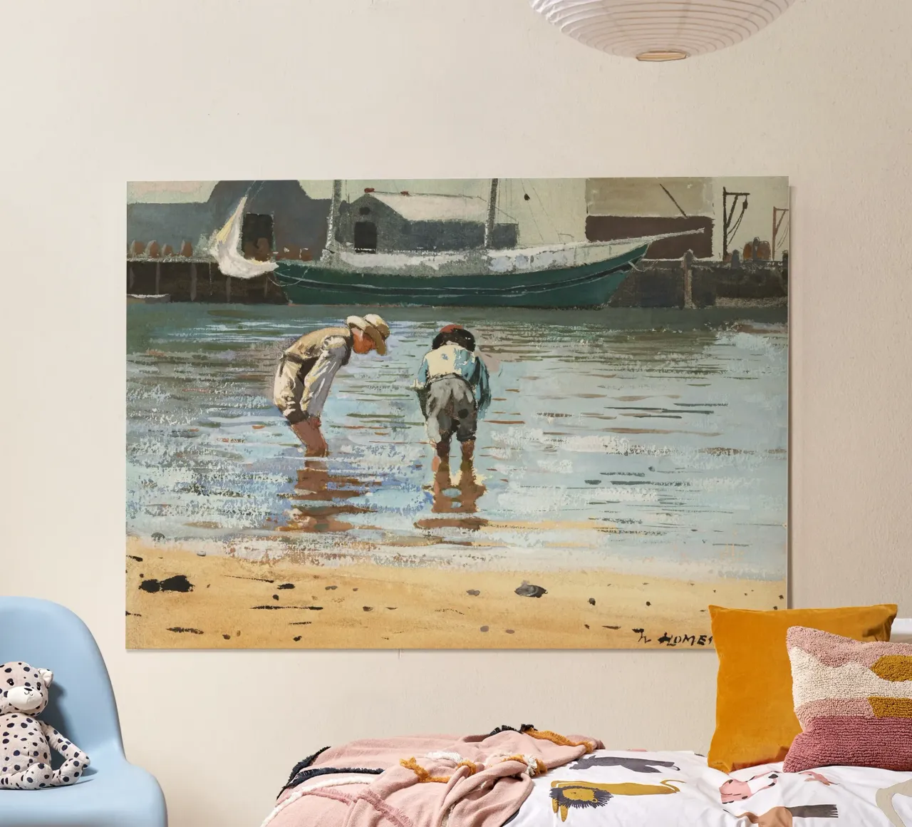 Winslow Homer - Realista "Ragazzi che guadano" - American Life Art Pr poster con telaio in legno da NorwesClub